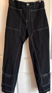 Liquid Lagoon Black Denim Utility Style Cargo Pants 33x32 Unisex Skater Y2K